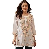 Ada Hand Embroidered Chikankari Indian Cotton Top Tunic Short Kurti for Women A351501