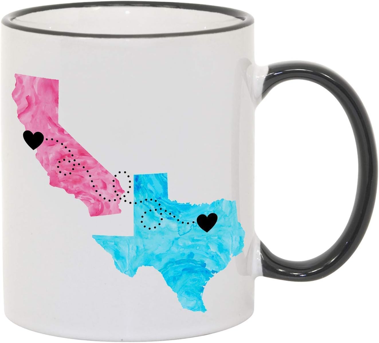 Mom, Personalized Long Distance Coffee Mug, Mother's Day Gift, States with hearts over Cities, 11oz or 15oz