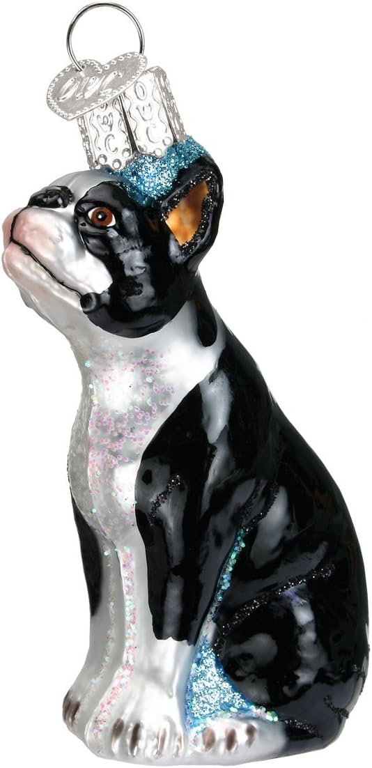 Ornaments - Old World Christmas Ornaments: Dog Collection Glass Blown Ornaments for Christmas Tree, Boston Terrier, Black (12290)