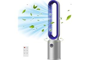 Cobuy Bladeless Tower Fan with Remote, Air Circulator Cooling Fan for Indoor Use, 24 Speeds Settings, 12 Timer, Quiet Oscillating Fan for Home Bedroom, Purple