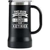 Onebttl Retirement Gifts for Men, Retirement Beer Mug with Handle and Lid, 24oz Stainless Steel Stein Tumbler for Retired Men - Man Myth Legend