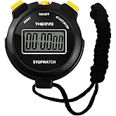Therivo Digital Simple Silent Stopwatch Timer for Sports: Stopwatch Only | No Laps, Easy to Use, Read, and Carry with Intuitive Buttons &mdash; On/Off, Large Display, Ideal for Kids, Coaches, Track, Testing