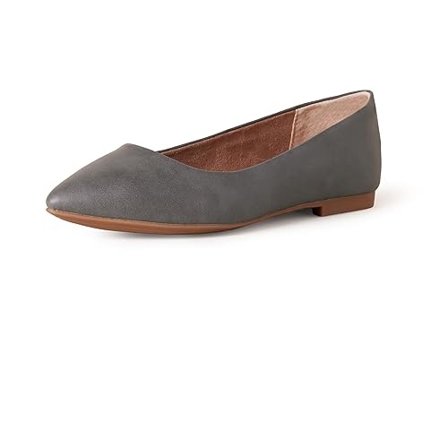 Amazon Essentials Women's Pointed-Toe Ballet Flat, Charcoal, 10 Wide