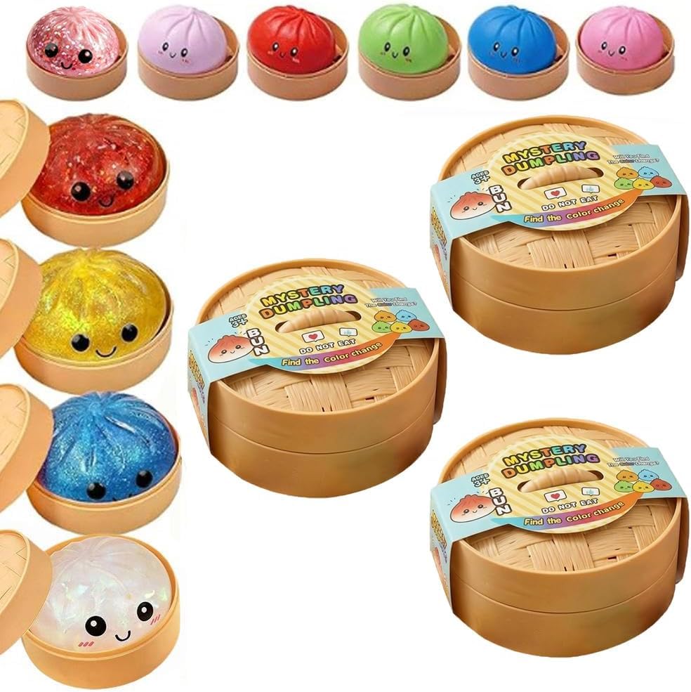 Dumpling Squishies Mystery Box, 10 Colors Random Mystery Glitter Dumpling Squishies Toy Gift Box, Colorful Dumplings Stress B