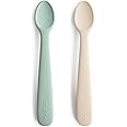 mushie Silicone Baby Feeding Spoons | 2 Pack (Cambridge Blue/Shifting Sand)