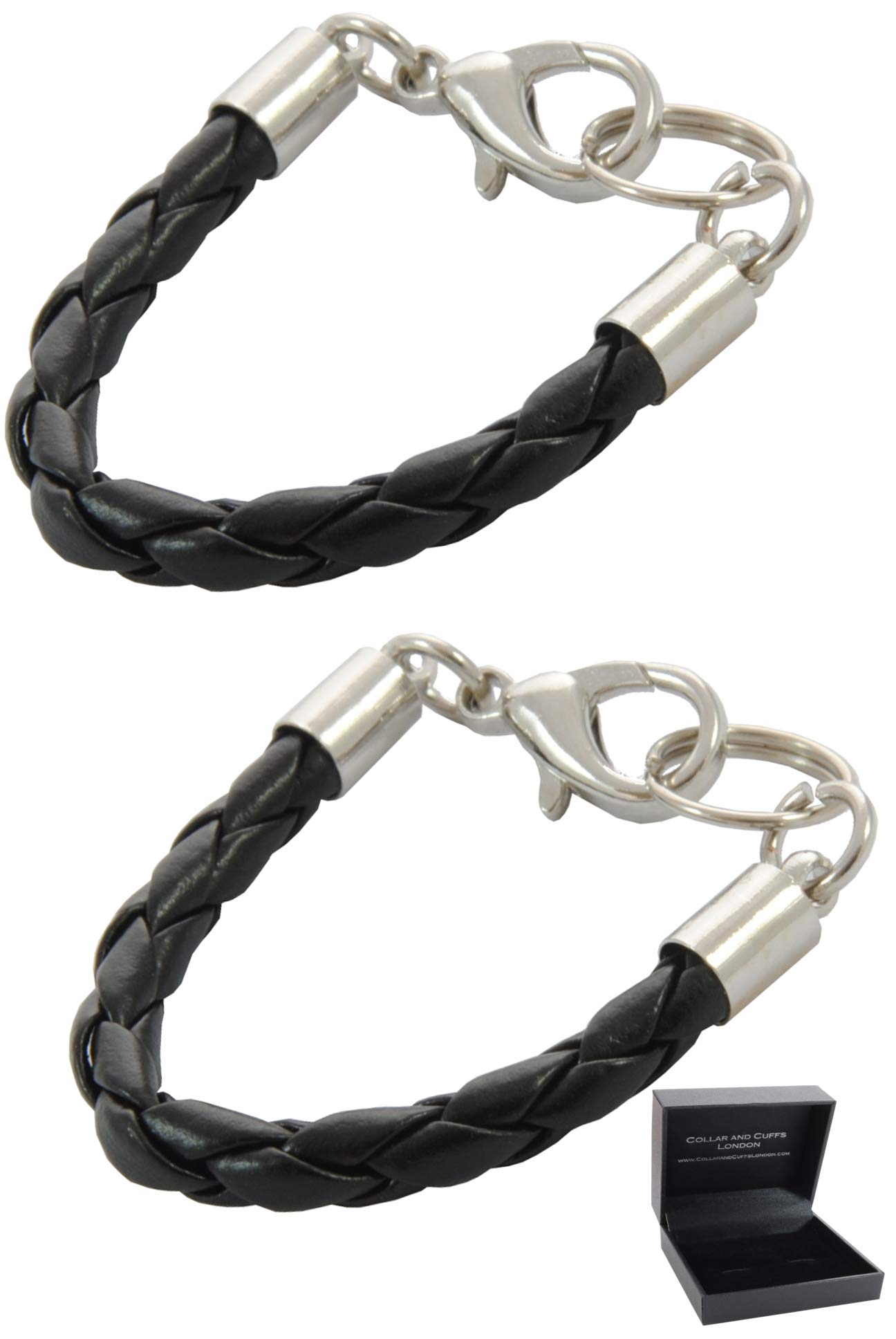 Cufflinks for Men + Presentation Box - Black - Single Black Plait Wrap Around Leatherette - Lobster Claw Clasp - One Pair
