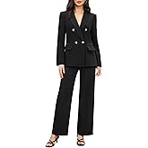 Casly Lamiit Women's 2 Piece Business Casual Outfits Double Breasted Blazer Dressy Wide Leg Work Pants Suits Set