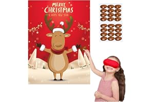 Funnlot Jeux de Noël pour enfants, jeu d'épingler le nez sur le renne avec 24 autocollants pour le nez, jeux de fête de Noël,