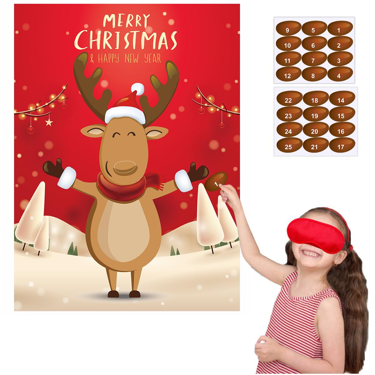 Funnlot Christmas Party Games Pin The Nose On The Reindeer Christmas Games for Kids Christmas Party Favors Christmas Party Games Activities for Families Xmas Gifts Christmas Eve Games