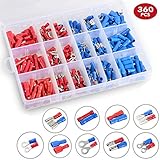 Wire Terminals Crimp Connectors - BearMoo 360pcs Insulated Electrical Crimp Terminals Kit - Thicker Copper Barrel Design - Marine Automotive Disconnect Terminals