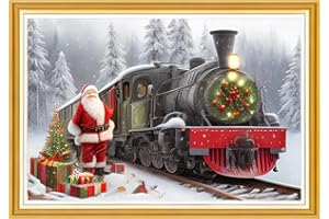 Joyhoor Cross Stitch Kits for Beginners Stamped Cross-Stitch Supplies Needlework preprint Embroidery Kits for Adults DIY Needlepoint Kits Embroidery Patterns 11CT-Christmas Train 16x20 inch