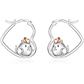 LES OSEWA Dog Animal Earrings Sterling Silver Animal Heart Hoop Dangle Earrings Cute Jewelry Gifts for Women
