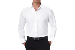 DEMEANOR Stain Sheild Dress Shirts for Men Dress Shirts Slim Fit Button Down Long Sleeve Dress Shirt Formal Business