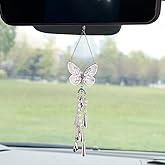 ORIESSE Butterfly Car Decor,Cute Hanging Car Charms for Rear View Mirror,Silver Butterfly Wind Chime Dangling Aesthetic Ornament Pendant for Women