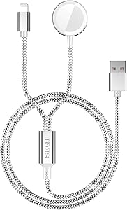 SEQI Watch Charger, 2 in 1 Magnetic Wireless Charger for iWatch and for iPhone, Nylon-Braided Charger Cable Compatible for Apple Watch Series 1-6/SE, for iPhone 12/11/X, for iPad and for AirPods