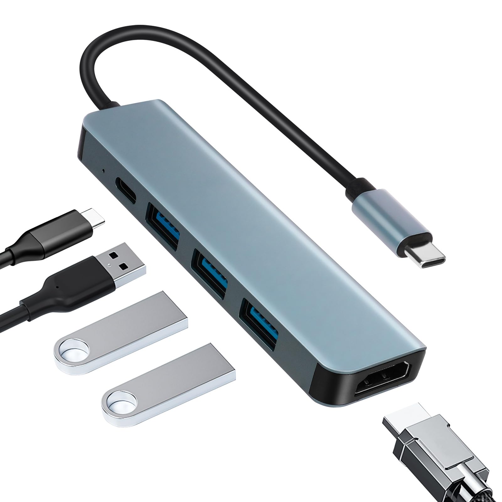 AXFEE USB C Hub, 5 in 1 USB C Multiport Adapter, 5 Gbps Data Multi Port Expander with 3*USB 3.0 Extender, 4K HDMI, 100W PD Compatible M1/M2 MacBook Air、Galaxy S23、Surface Go、iPad Pro、XPS 、ThinkPad