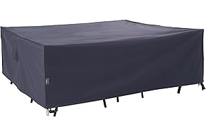 F&J Outdoors Patio Table Chairs Furniture Cover, Waterproof UV Resistant, Fit 5-9 Piece Square/Rectangular Outdoor Dining Set, 84 x 84 x 27.5 Inches, Grey