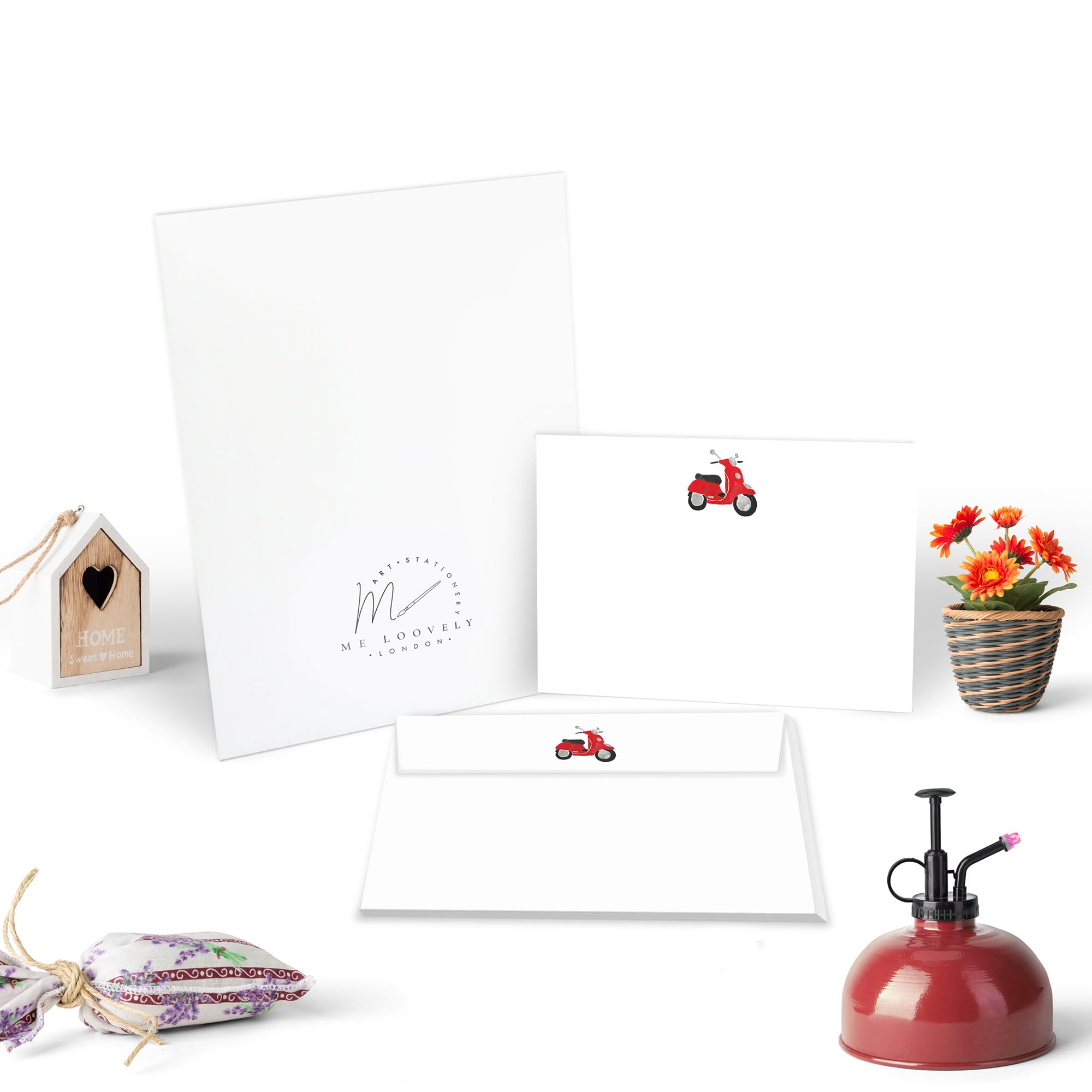 Me Loovely Italian Scooter Flat Notecard and Envelopes Sets Correspondence Note Card All Occasion Blank Greeting Cards Stationery Set | Christmas Gifts (A6 Size, Pack of 10 - with Gift Envelope)