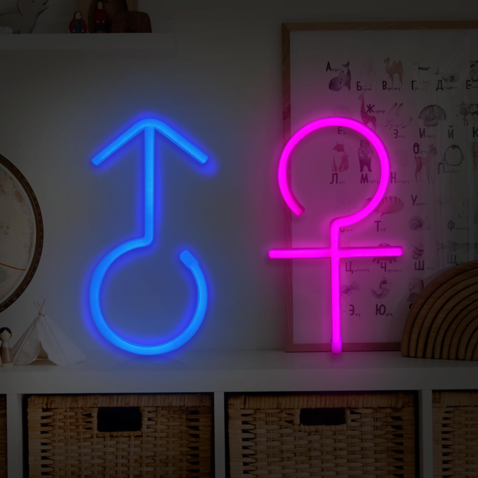 Photo 1 of Lighted Restroom Sign for Business, Led Neon Bathroom Signs Usb/Battery Operated Illuminated Signs For Commercial Restroom Bars Salons Cafes Restaurants Illuminated Signage (Blue/Pink restroom)