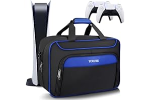 YOREPEK Carrying Case Compatible with PS5, PS5 Pro, Travel Case Suitable for Playstation 5 Discs Digital Edition, Large Capacity Storage bag for Console, Controllers, and Game Accessories, Black Blue