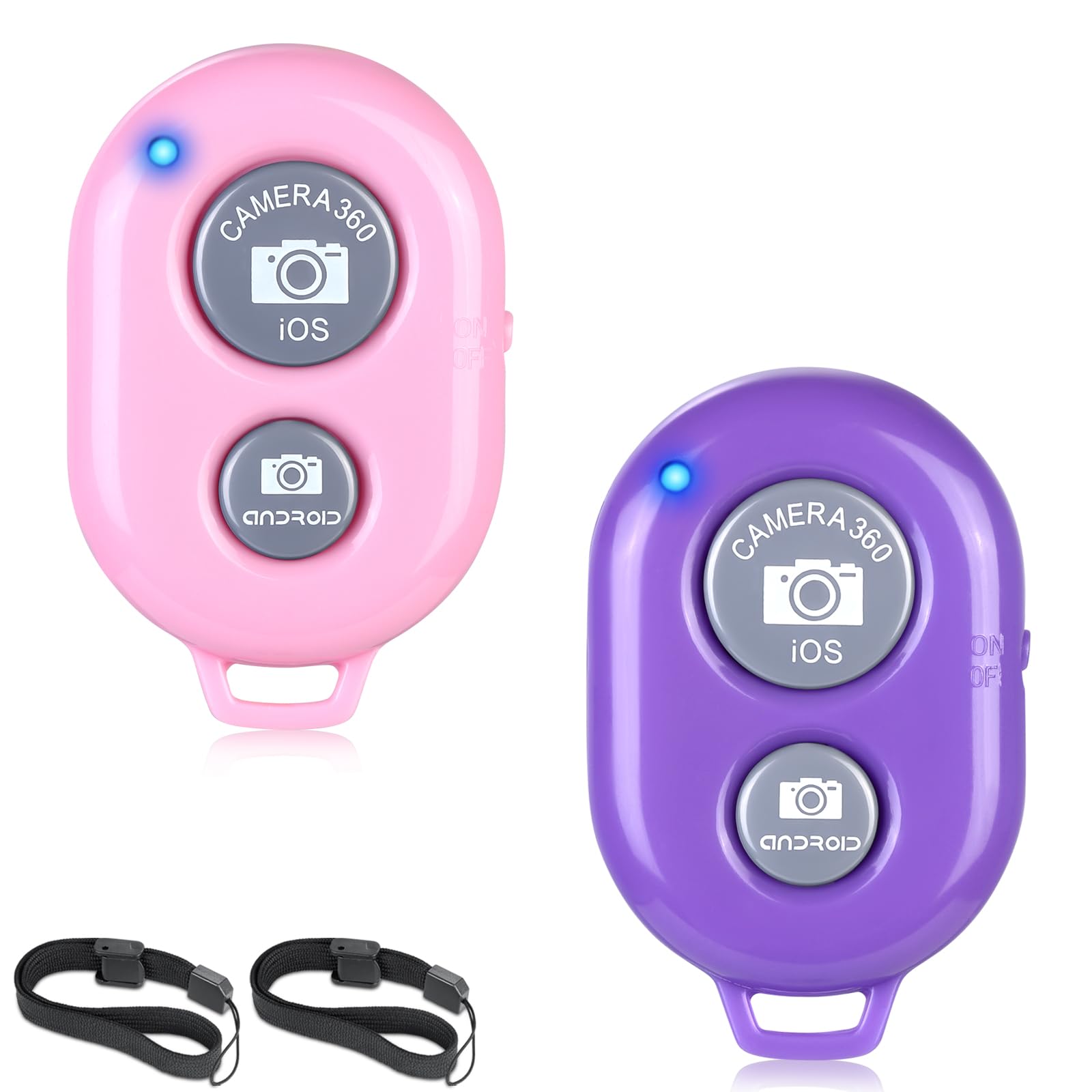 Photo 1 of 2 Pack Wireless Camera Remote Control - Wireless Remote for iPhone & Android Phones iPad iPod Tablet, Clicker for Photos & Videos - Pink & Purple