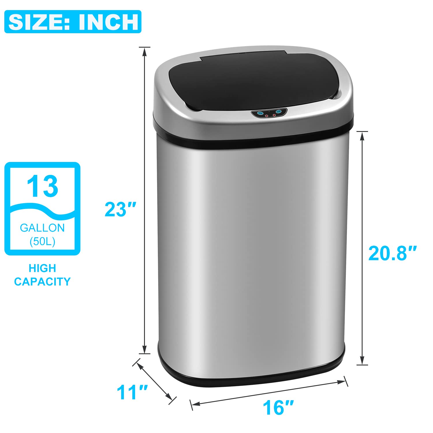 Mua 13 Gallon Automatic Trash Can with Lid, Touch Free Stainless Steel ...