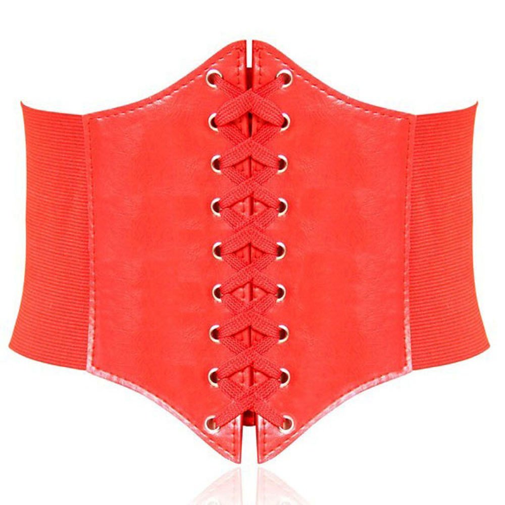 HANERDUN Lace-up Corset Elastic Cinch Belt Waist Belt, Red, X-Large — image 1