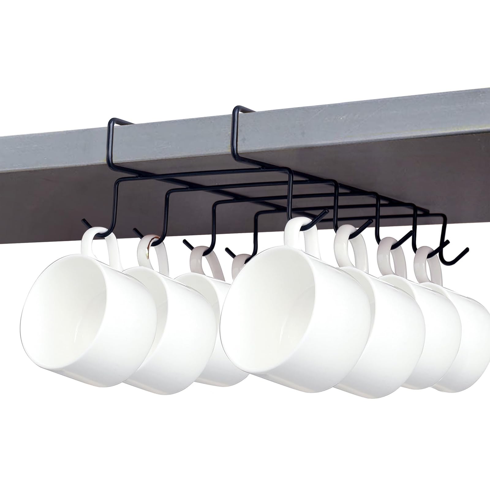 niCWhite Cup Holder Under Cabinet, Coffee Tea Mug Holder Under Shelf with 10 Hooks, Stainless Steel Mug Drying Hanger Holder Rack Kitchen Cupboard Utensil Storage Organiser