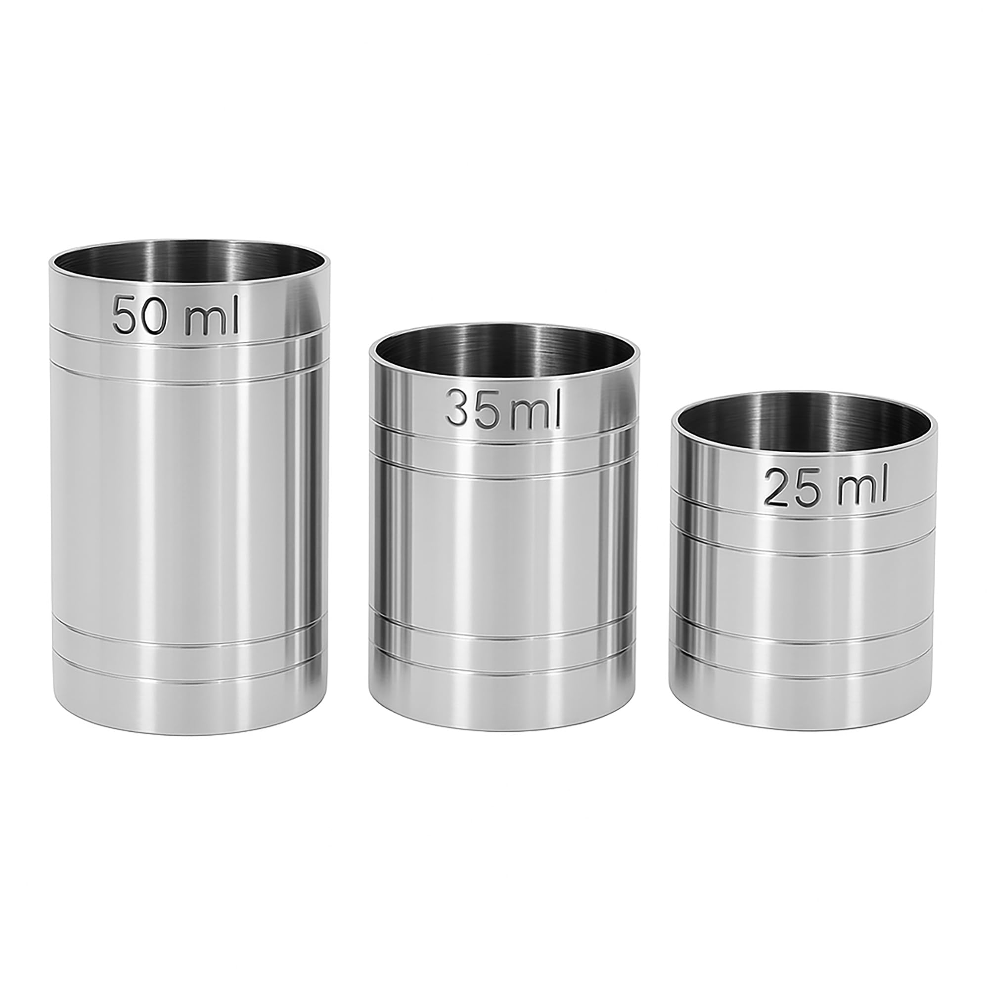 Chabrias Ltd 3 Pack 25, 35, 50ml Premium Stainless Steel Thimble Wine Measure, Professional Spirit Measuring Cups, Home Bars, Cocktail Stations & Bartenders, Government