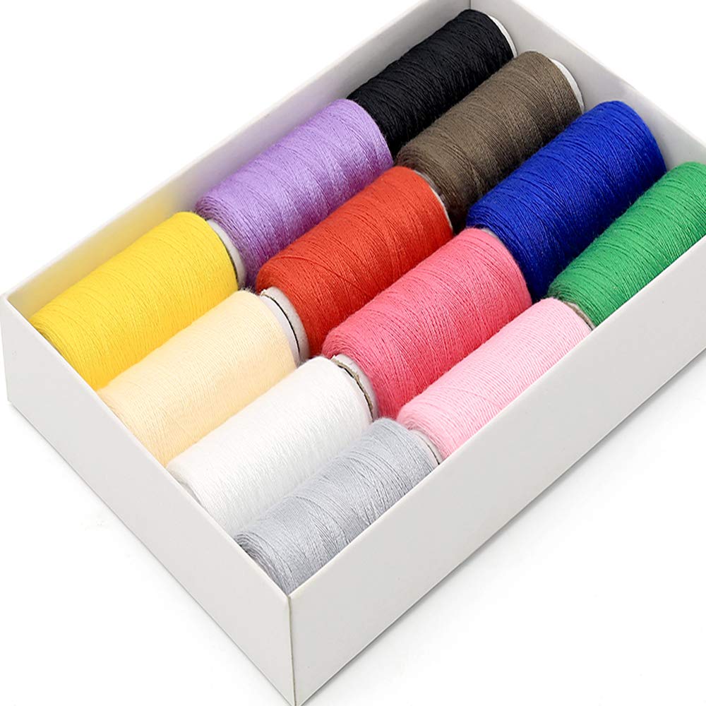 12Colors Sewing Thread Assortment Coil 350 Yards Each, Sewing Kit All Purpose Polyester Thread for Hand（12Mixed Colors）
