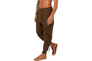 LVCBLMens Renaissance Pants Harem Pirate Pants Lace Up Medieval Pants Viking Trousers