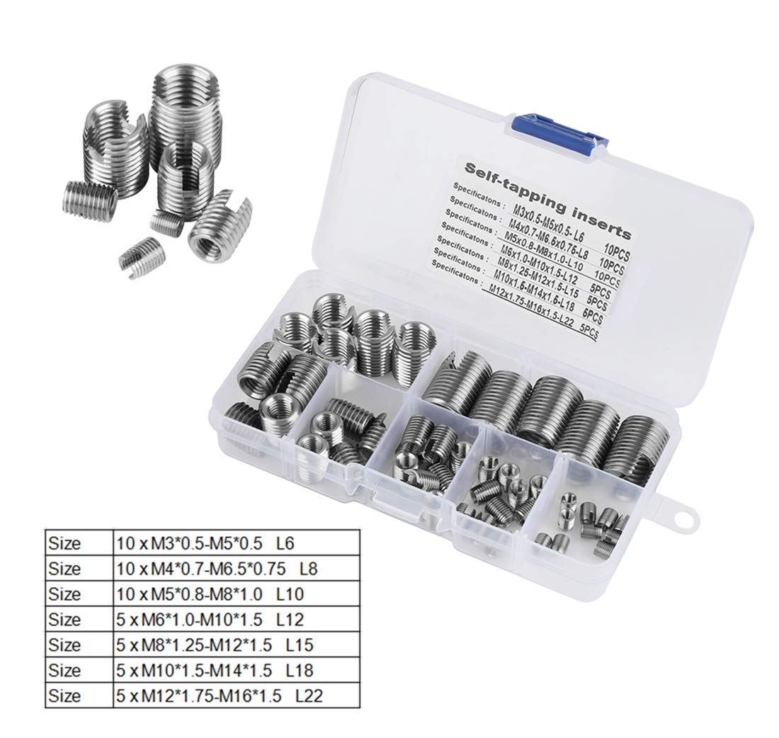 50PCS Threaded Inserts,Self-Tapping Thread Insert,M3-M12 Thread Reinforce Repair Tool,With Certain Elasticity,Even Load,Avoid Loosening,for Embedded In Plastic,Copper,Repair The Damaged Inner Thread