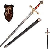 Sword fort 48.8" KingSolomon Sword Real Metal,All-Metal Material，Classic Medieval Knight Arming Sword Biblical Swords-Red/Brown
