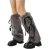 OYOANGLE Women's Faux Fur Fuzzy Bow Leg Warmers Furry Boot Covers Furry Boot Cuffs Kawaii Shoes Cover Socks for Costume