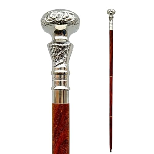 Handmade Antique Style Walking Cane – Wooden Stick With Brass Elephant Handle – Victorian Look
