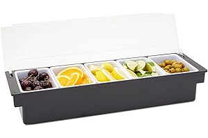 Stockroom Plus Ice Cooled Condiment Serving Tray, Deck Bar Garnish Caddy with 5 Compartments - Condiment Caddy Garnish Tray