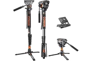 FAMALL Monopod for Camera, COMAN Camera Monopod with Feet Q6 Fluid Head with Tripod Stand 71.25 inch Max Load 22 Lbs for Photography, Cameras, Canon, Nikon, Sony, DSLR, Video Camcorder
