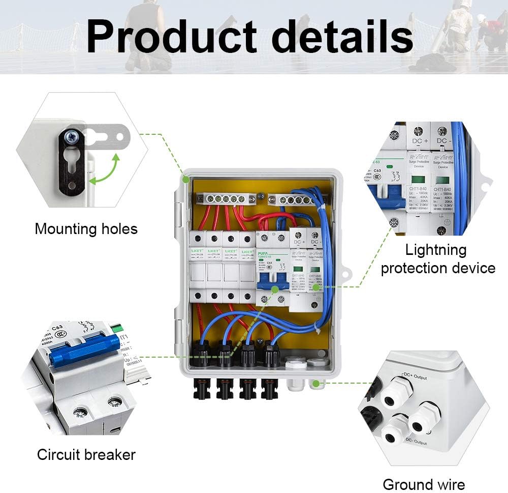 ECO-WORTHY 4 String PV Combiner Box with Lightning Arreste, 10A Rated Current Fuse and Circuit Breakers for On/Off Grid Solar Panel System: Industrial & Scientific