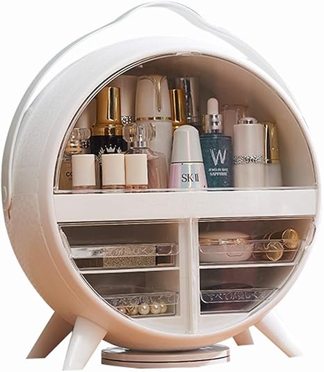 Amazon Com Makeup Mirror Rotating Vanity Mirror Cosmetic Storage Box Dustproof Desktop Desktop Integrated Dormitory With Light Led Vanity Mirror