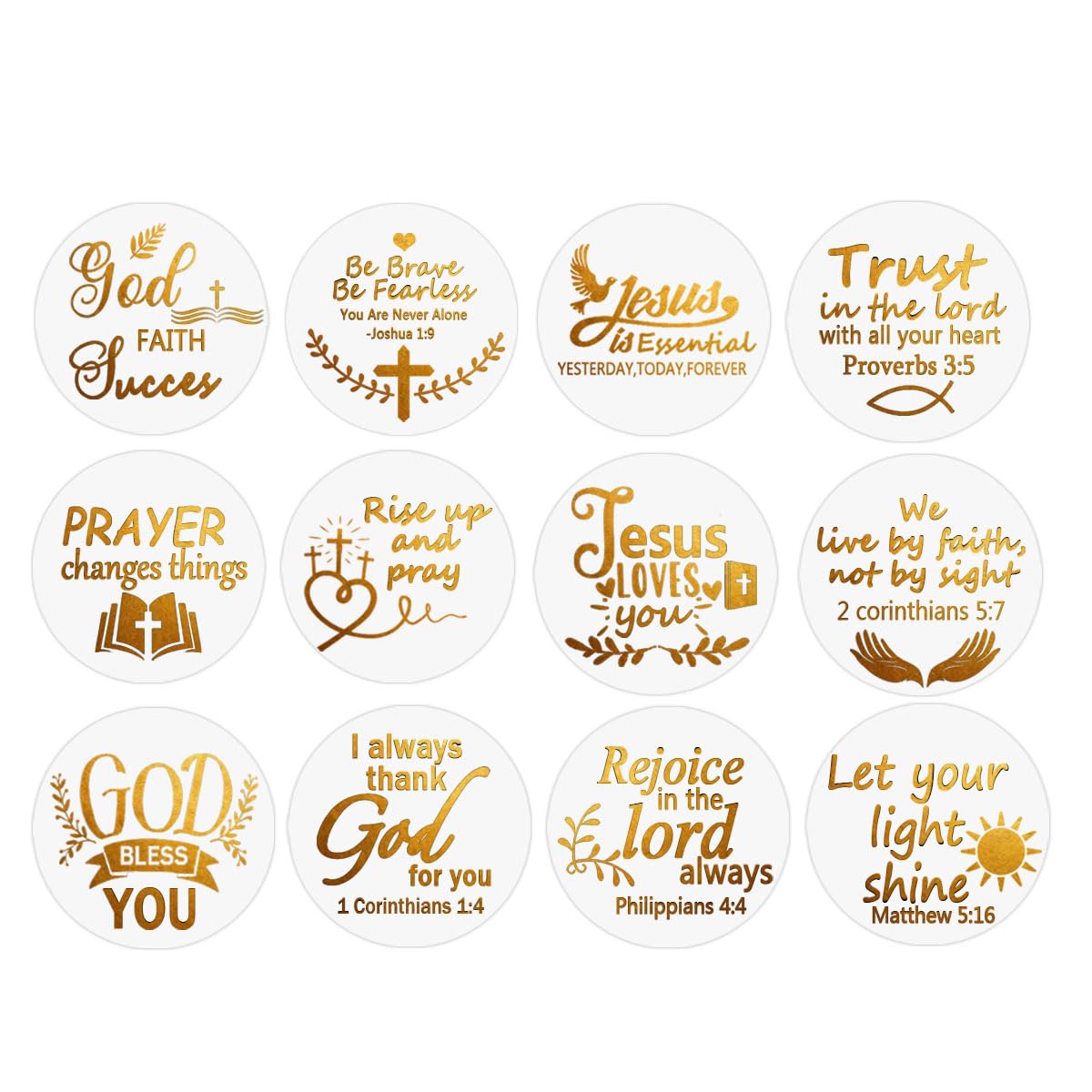 Jesus Faith Gold Foil Stickers,Bible Quote Gold Foil Stickers, Gift Labels 1.5 inch Clear Christian Christmas Religious Bible Verse Envelope Seals Labels,120 Pcs