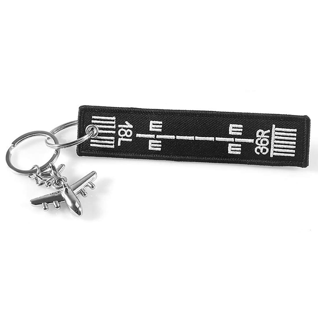 DonJordi Keyring runway with small metal plane pendant fabric for all pilots – also ideal as a gift for flight attendants, black, standard size