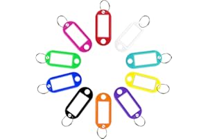 KOORITO 10 Pack Plastic Key Tags Key Label Tags with Split Ring Label Window 10 Assorted Colors Key Chains Tag