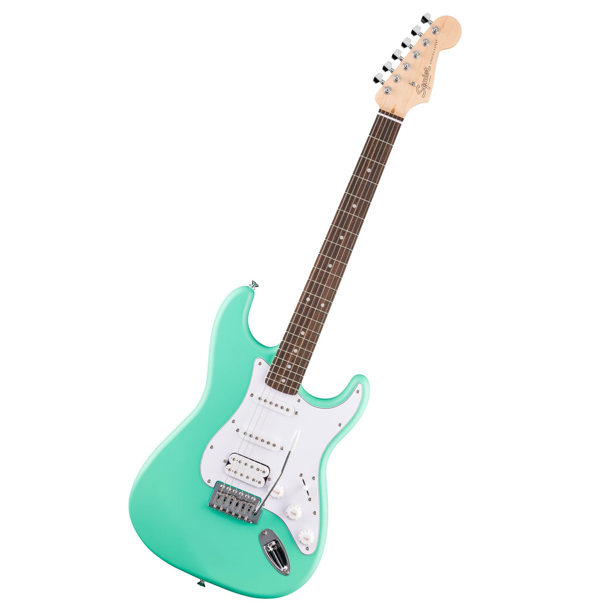 Squier by Fender Debut Collection HSS Stratocaster E-Gitarre, Laurel Griffbrett, Weißes Schlagbrett, Seafoam Green