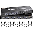 HDMI KVM Switch 4 Computers 4K@60Hz 2K@120Hz, Simulation EDID, Camgeet 4 Port USB3.0 KVM Switches for 4 PC Share 1 Monitor and Keyboard Mouse Printer,with Wired Remote,12V Power Adapter and 5 Cables