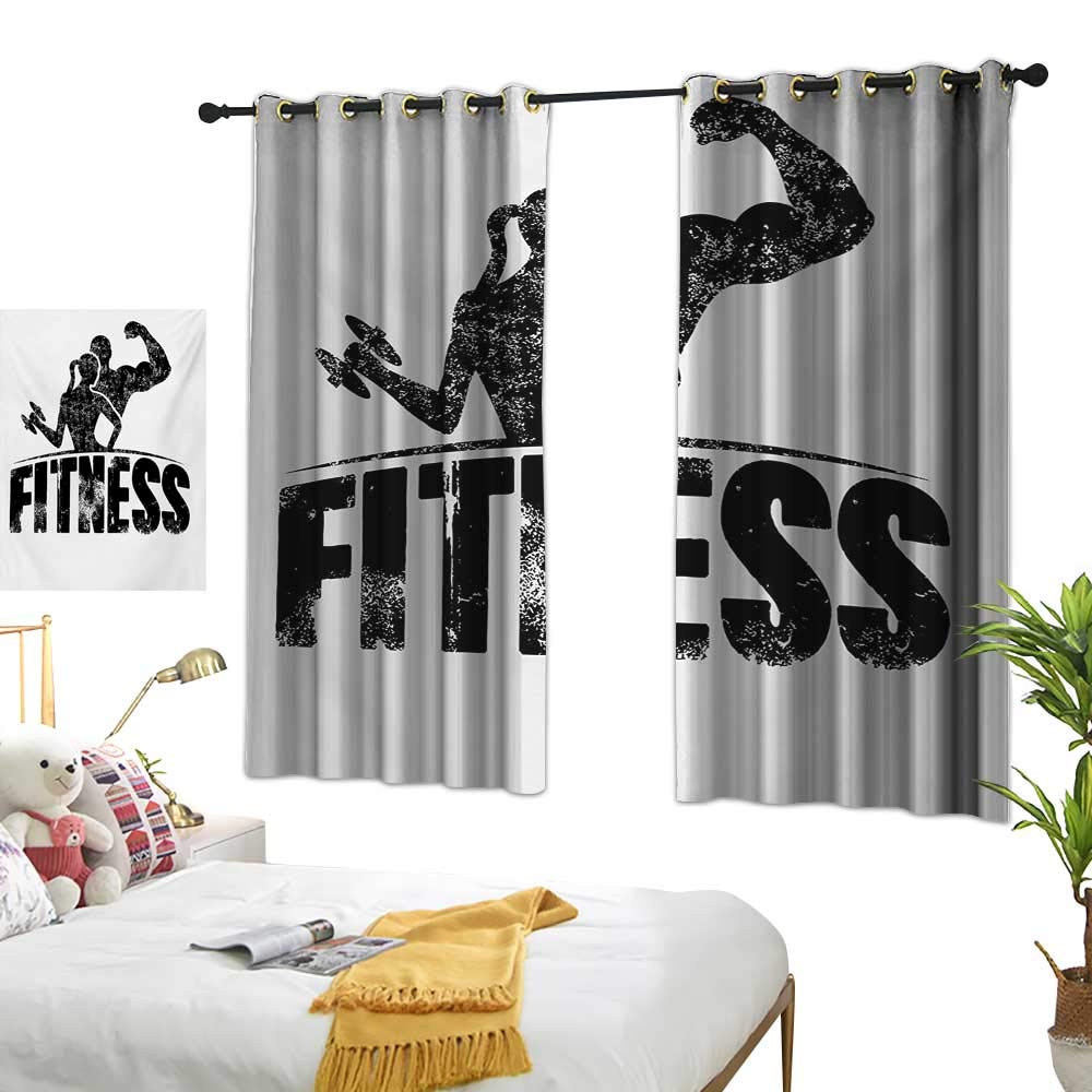 Amazon Com Lswow Bedroom Curtains W63 X L63 Fitness Grunge Man