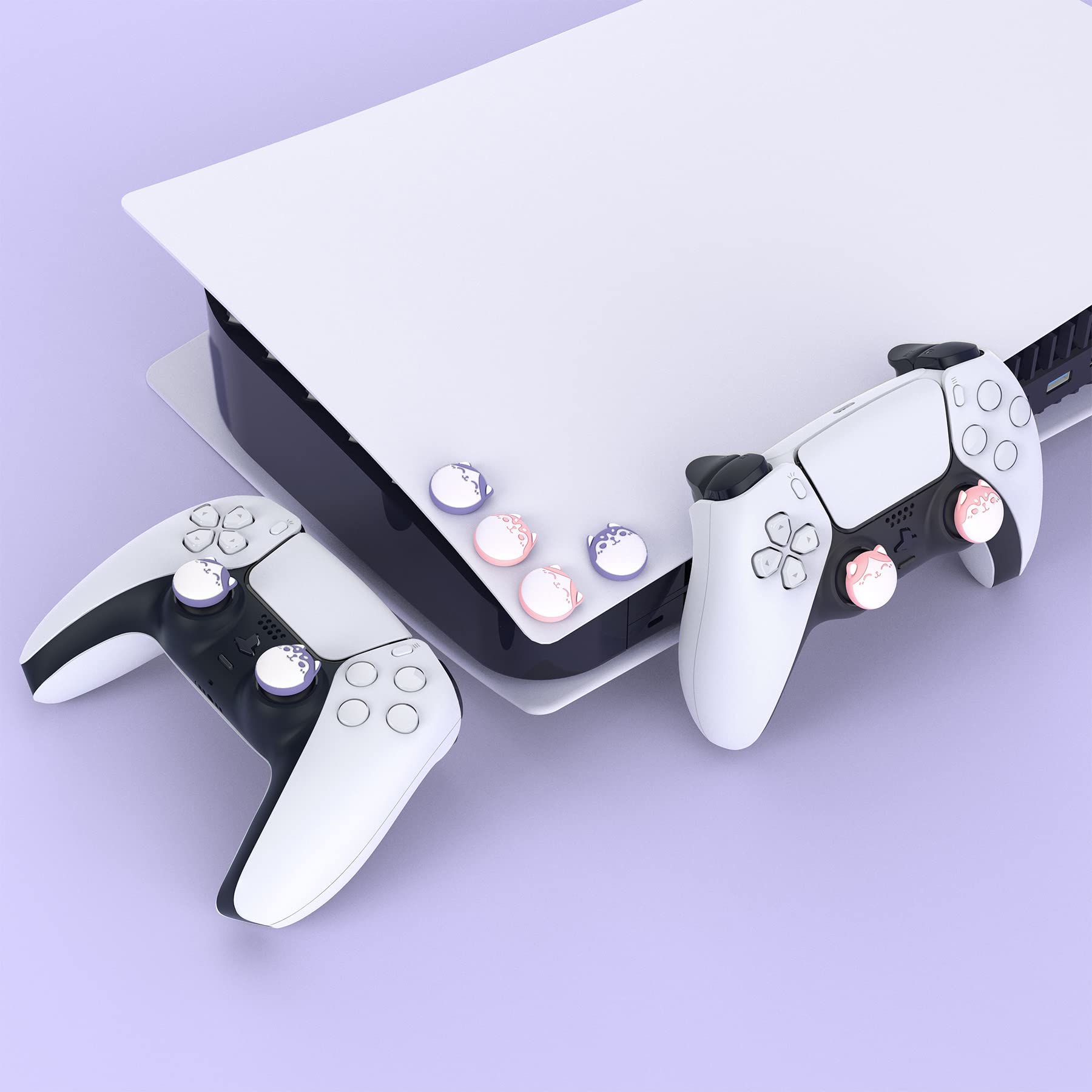PlayVital Thumbstick Caps for PS5, Stick Attachments for PS4, Protective Caps for Xbox Series X&S, Accessories for Xbox One, Analogue Stick Caps for Switch Pro Controller-Husky & Kitty (Light Red &