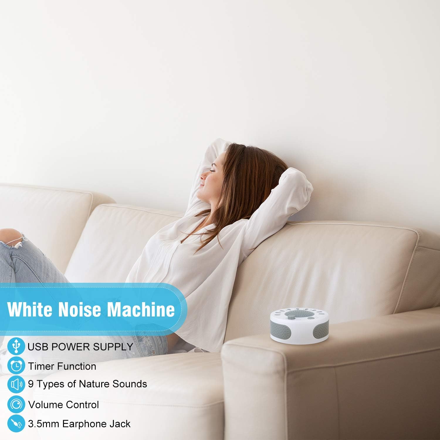 White Noise Machine - Sleep Sound Machine for Baby Kids Adults - 9 HiFi Soothing Sounds & 3 Timer, Volume Control & Relaxation Sleep Machine for Home Office Travel: Health & Personal Care