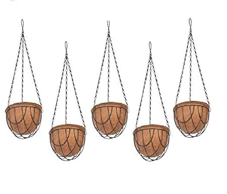 COIR GARDEN Water Hanging Basket 10 INCH 5 Pieces - Coco Gardening POTS with Stand - Flower POTS Hanger Garden Decoration Indoor and Outdoor