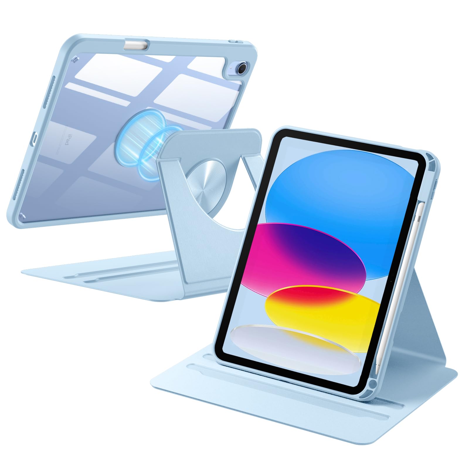 Photo 1 of ***SEE CLERK COMMENTS*** Wenlaty for iPad (A16) 11th Generation Case 11 Inch 2025, for iPad 10th Generation Case 10.9 Inch 2022 with Pencil Holder, 360° Rotating Protective Stand Cover, Detachable Magnetic Back, Sky Blue