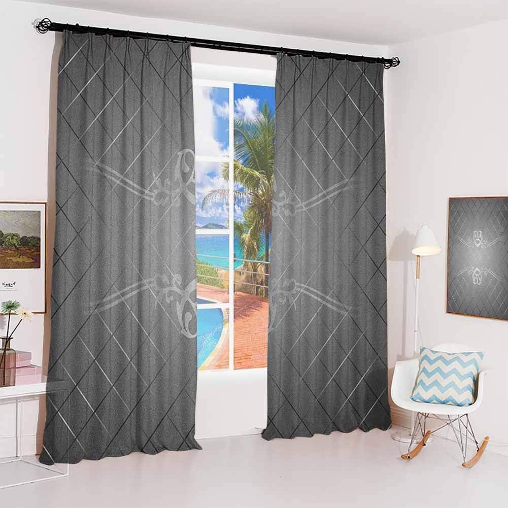 Grey Hook up Curtain Checkered Pattern with Scroll Detail Abstract Victorian Vignette Classic for Bedroom Kindergarten Living Room W84 x L96 Inch Charcoal Grey Pale Grey